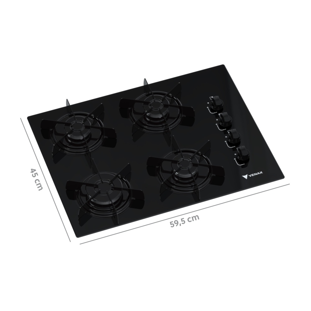 Cooktop 4 Bocas Venax Arena Preto/Preto Gas GLP – Venax Store