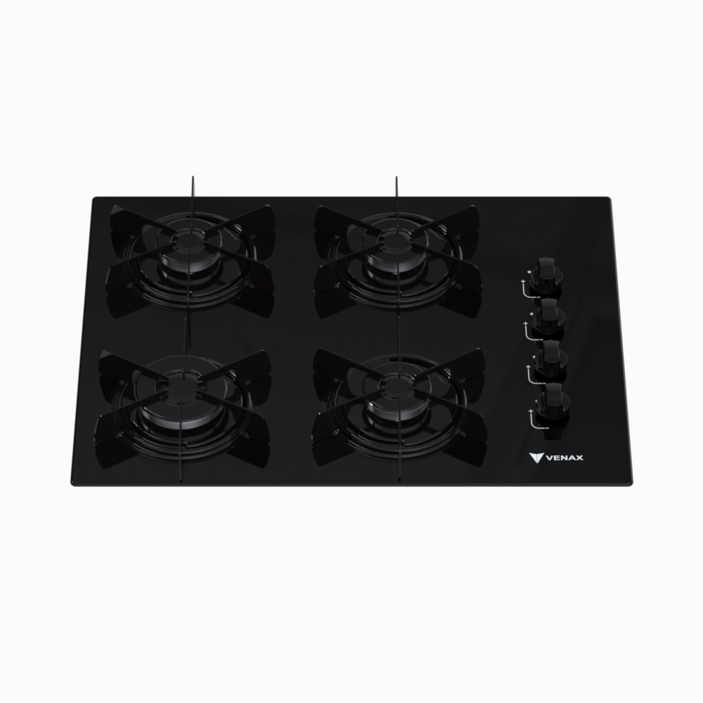 Cooktop 4 Bocas Venax Arena Preto/Preto Gas GLP – Venax Store