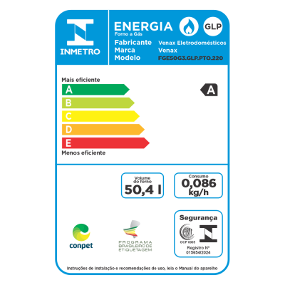 Forno de Embutir a Gas 50L Totale Nero GIII Gas GLP