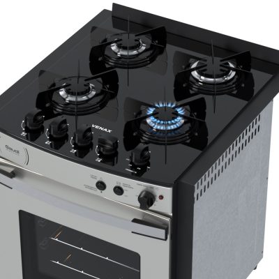 Fogao de Embutir 4 Bocas Venax Gaudi Platinum Vitreo Inox Gas GLP