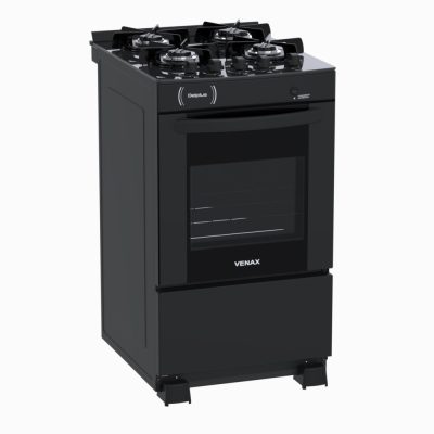 Fogao 4 Bocas Venax Delplus Vitreo Bl Preto Fosco Gas GLP