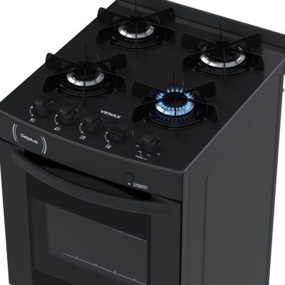 Fogao 4 Bocas Venax Delplus Vitreo Bl Preto Fosco Gas GLP