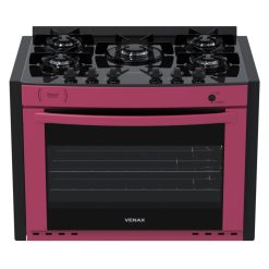 Fogao de Embutir 5 Bocas Venax Gaudi Prisma Vitreo Bl Pink Gas GLP