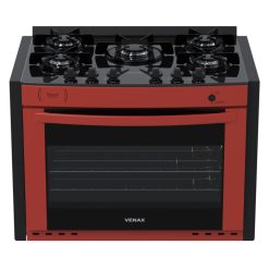 Fogao de Embutir 5 Bocas Venax Gaudi Prisma Vitreo Bl Vermelho Gas GLP