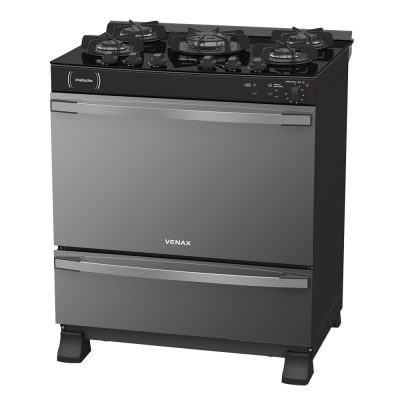 17950013220-1 Fogao 5 Bocas Venax Palladio Vitreo Preto Fosco Gas GLP