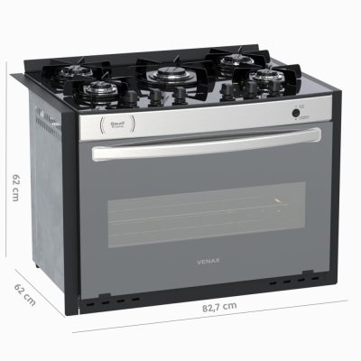 Fogao de Embutir 5 Bocas Venax Gaudi Prisma Vitreo El Inox Gas GLP