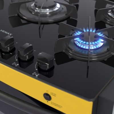 Fogao de Embutir 5 Bocas Venax Gaudi Prisma Vitreo Amarelo Gas GLP