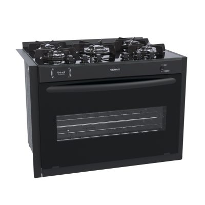 Fogao de Embutir 5 Bocas Venax Gaudi Prisma Vitreo Preto Gas GLP