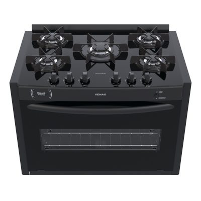 Fogao de Embutir 5 Bocas Venax Gaudi Prisma Vitreo Preto Gas GLP