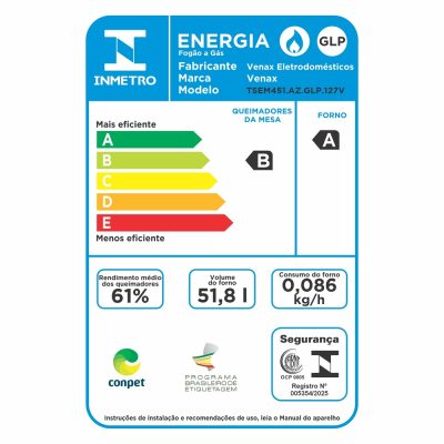 Fogao de Embutir 4 Bocas Venax Temis Azul Gas GLP